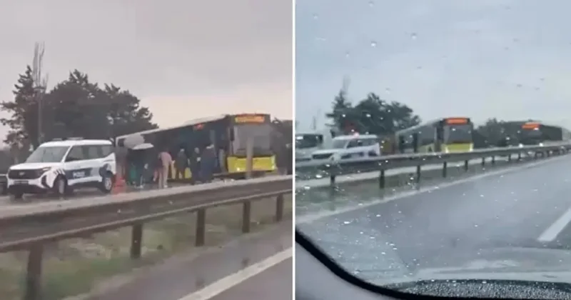 E 5 te korku dolu anlar: Seyir halindeki İETT yoldan çıktı