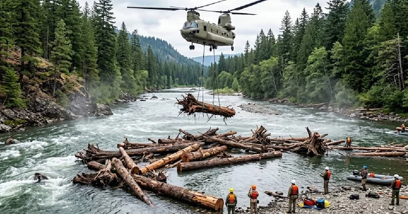 Helikopterlerle nehrin ortasına yüzlerce ton kütük attılar Sözcü Gazetesi