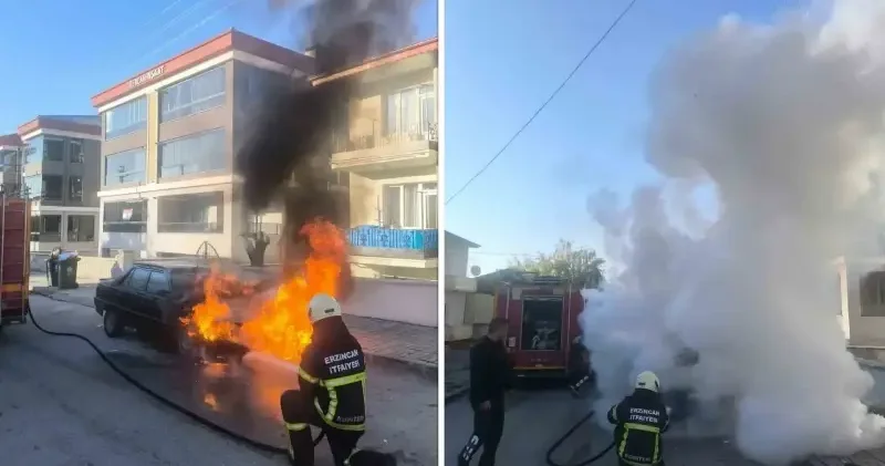 Sürücülerin korkusu oldu: Park halindeki araç bir anda yanmaya başladı Erzincan Haberleri