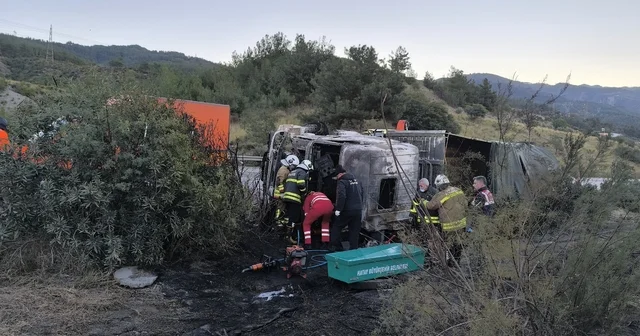 Kaza yaptıktan sonra alevlere teslim olan tırdaki 2 kişi öldü, taşınan anguslar otobana yayıldı Hatay Haberleri