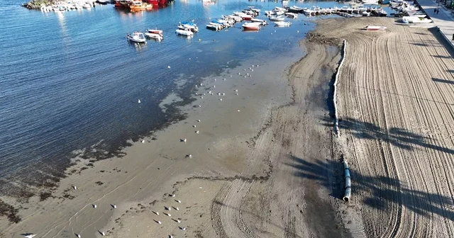 Tekirdağ da deniz 20 metre çekildi, sahil havadan görüntülendi Tekirdağ Haberleri