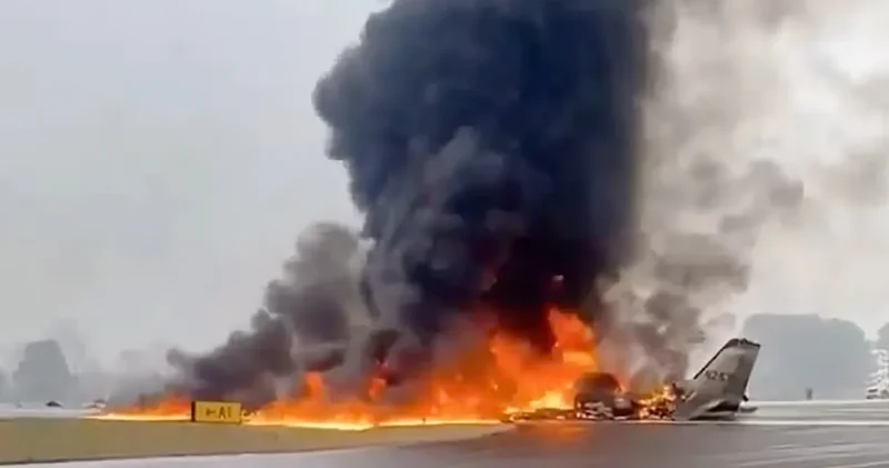 ABD de yere çakılan uçak alev topuna döndü!