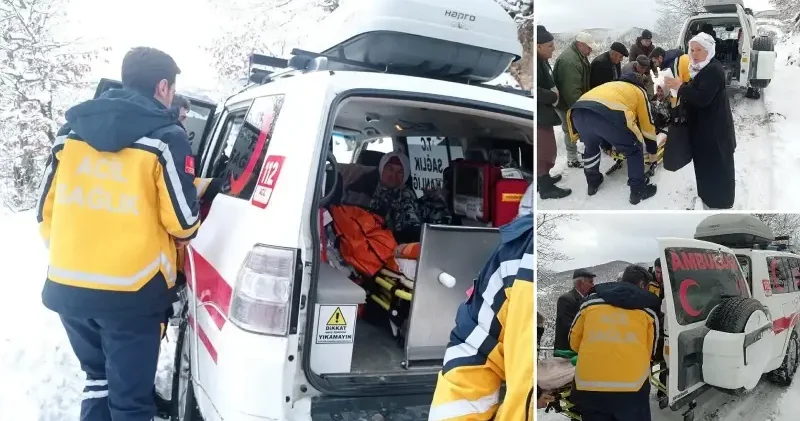 Kardan kapanan yol açılıp hastaneye ulaştırıldı Hayat Haberleri