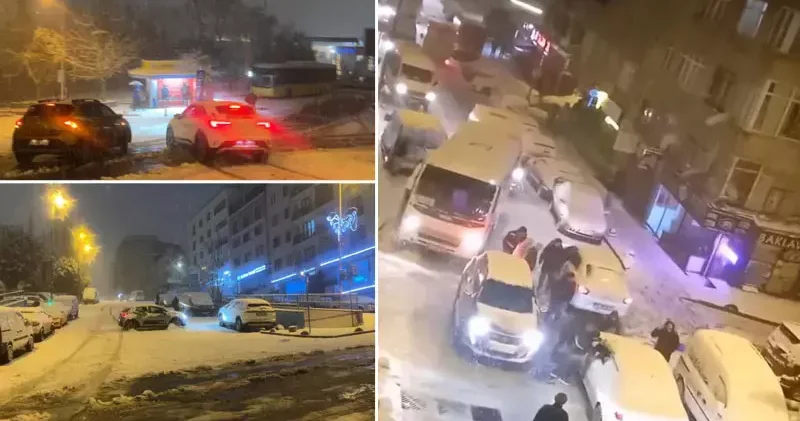 İstanbul da kar yağışı; kayan araçların kaza yaptığı anlar kamerada