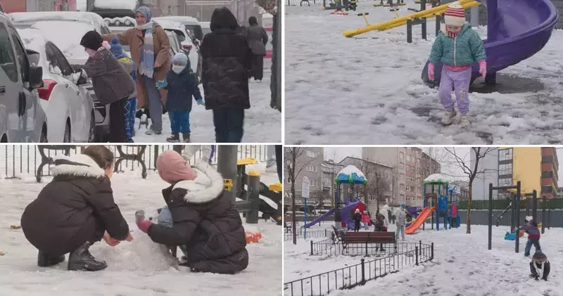 İstanbul da kar etkili oldu; çocuklar keyfini çıkardı