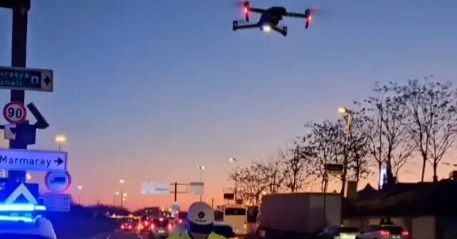 Trafikte dron destekli ‘kaynak’ denetimi: Taralı alana girenler yandı VİDEO İZLE
