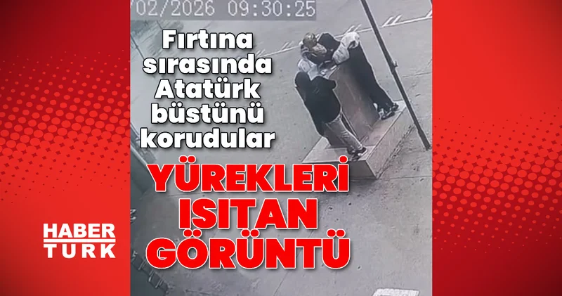 Yürekleri ısıtan görüntü! Fırtınada Atatürk büstünü korudular Son dakika haberleri