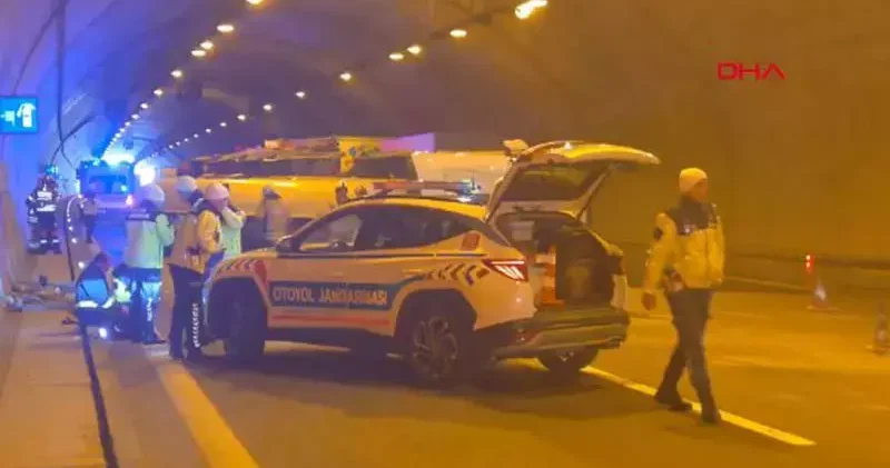 Kuzey Marmara Otoyolu nda tünelde tanker devrildi; trafik yoğunluğu oluştu