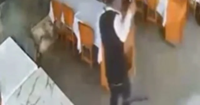 Alanya da dalgalar balık lokantasını bastı Kominin panik anları kameraya yansıdı Antalya Haberleri