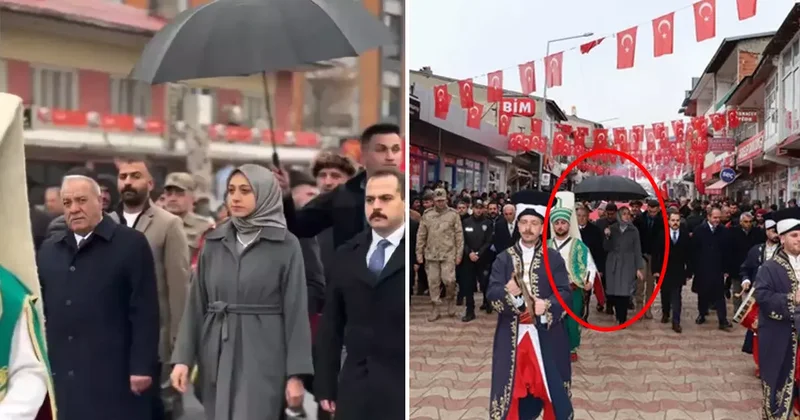 Koruma polisinin şemsiye tuttuğu görüntü tepki çekmişti! Kaymakamdan açıklama geldi