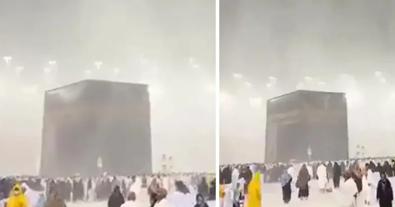 Ramazanın son günü Kabe de yağmur altında dua