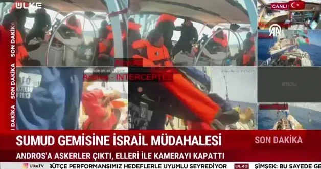 Soykırımcı İsrail den Sumud Filosu na yeni saldırı! İşte o anlar