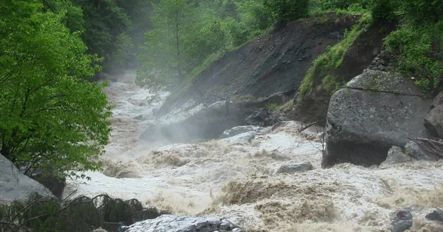 Artvin de etkili sağanak; dere taştı, köprü hasar gördü Artvin Haberleri