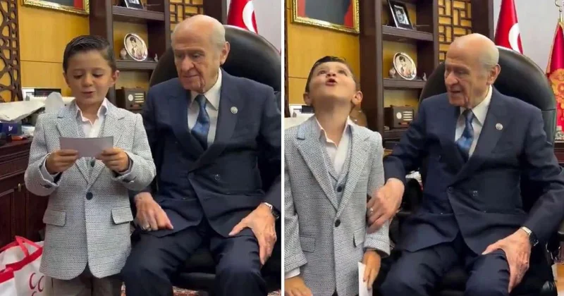 Bir ilkokul öğrencisi, Devlet Bahçeli ye şiir okuyup uludu