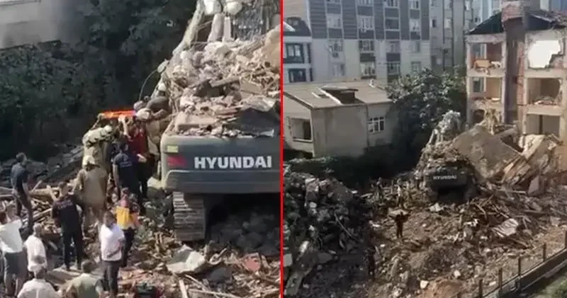 Küçükçekmece de kontrollü yıkımı yapılan bina iş makinesinin üzerine çöktü