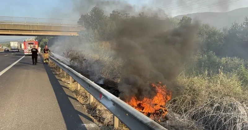 Otoyolda korkutan yangın: Yol kenarına atılan izmarit yangın çıkarttı
