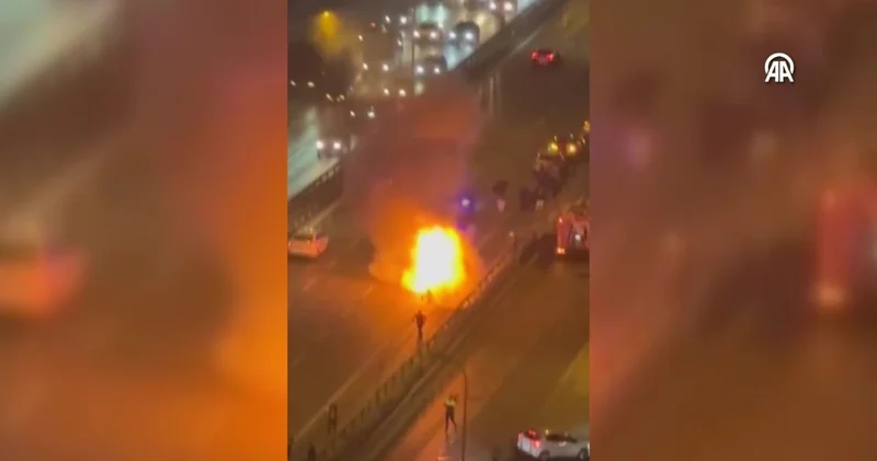 E 5 te seyir halindeki otomobil alev topuna döndü! Kıl payı kurtuldular