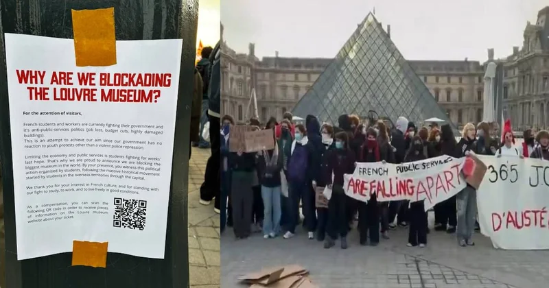 Protestocular kapadıkları Louvre müzesinin önüne uyarı astı Sözcü Gazetesi