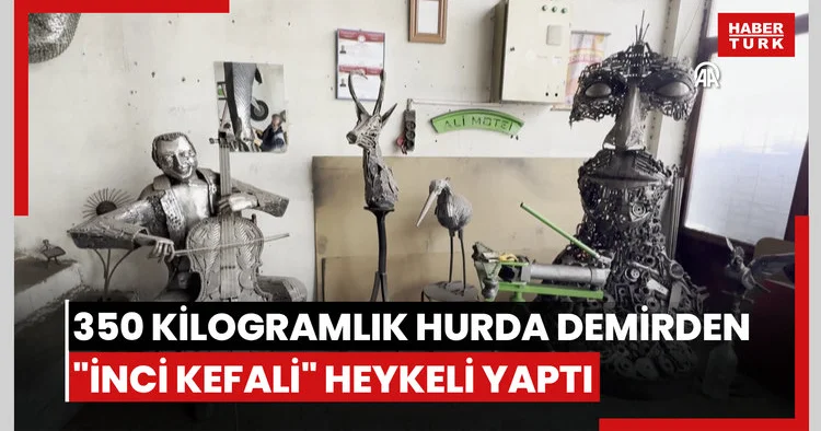 İran lı heykeltıraş 350 kilogramlık hurda demirden inci kefali heykeli yaptı