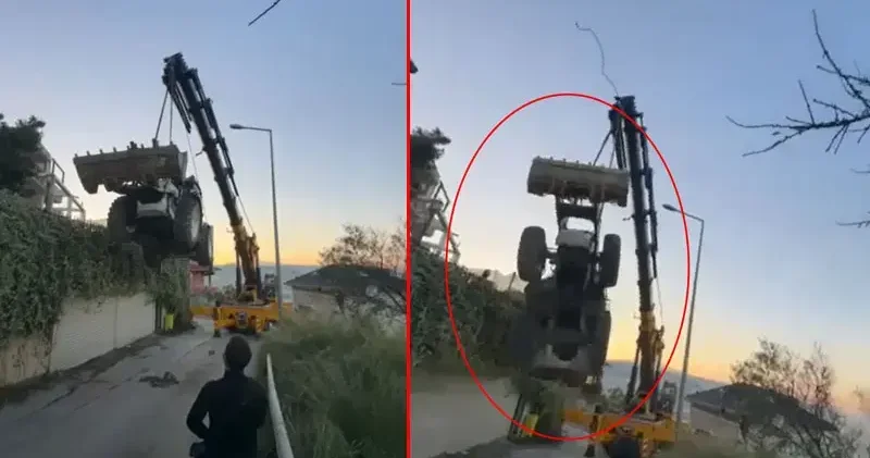 Vinçle taşınan kepçe, halat kopunca 5 metreden düştü; o anlar kamerada