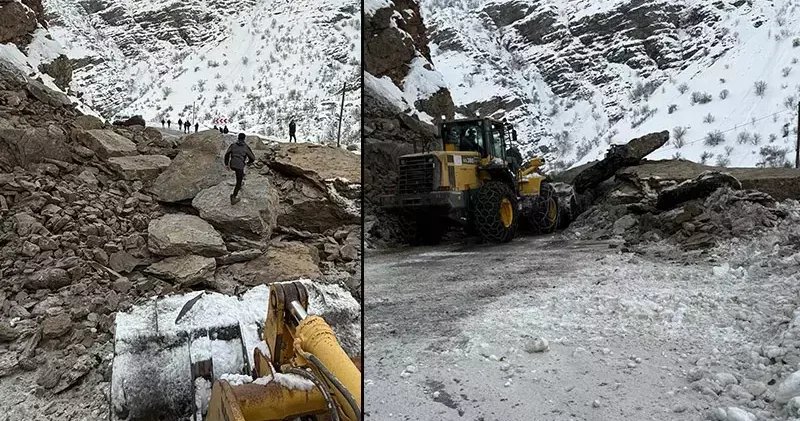 Hakkari Çukurca kara yolunda heyalan; düşen kaya parçaları yolu kapattı