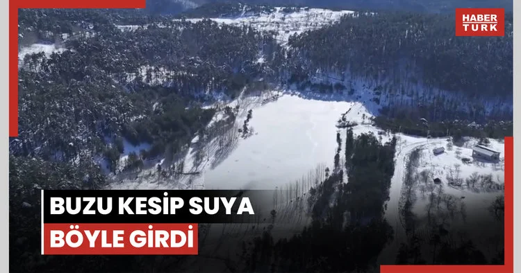 Üzerinde çökertme oynadığı, buzu kesip suya böyle girdi