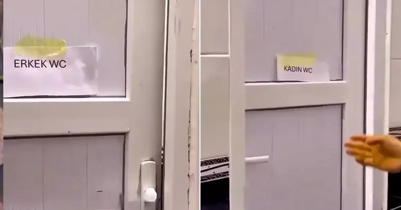 Sağlık ocağı tuvaletinde beklenmedik manzara! Birisi diğer tarafa bakarsa ne olacak?