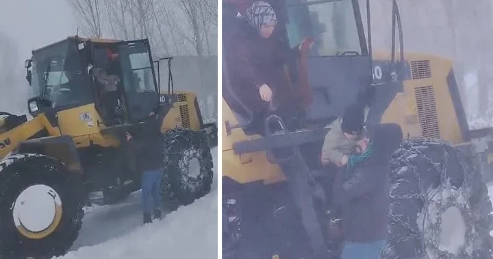 Kentte yollar ulaşıma kapandı! Hastaneden taburcu olan anne ve bebeği kepçeyle evine götürüldü