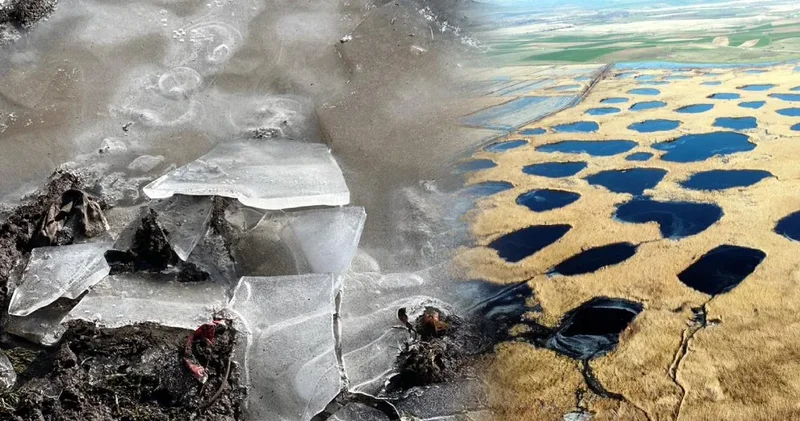 Sıcaklığın eksi 8 dereceye düştüğü Edirne de, Tunca Nehri ve gölet buz tuttu