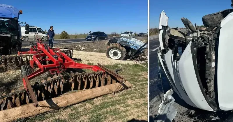 Uşak ta şoke eden kaza: Çarpışmanın etkisiyle traktör ikiye bölündü Uşak Haberleri