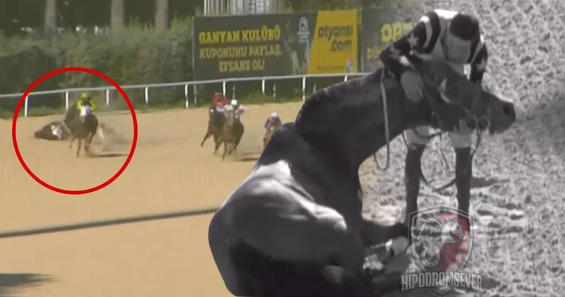 Kahraman jokey kendini düşünmedi: Şoka giren atını böyle ayağa kaldırdı