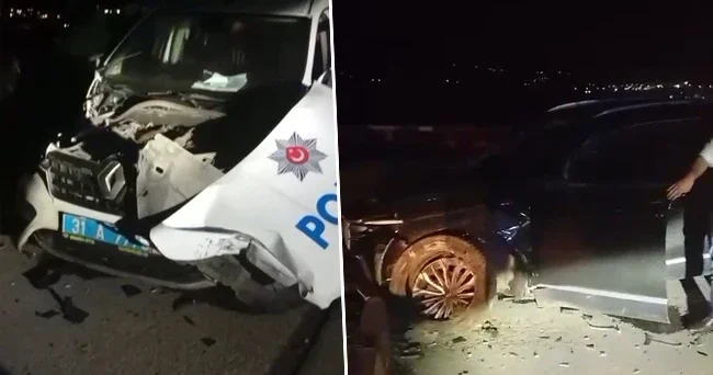 Hatay da cip, polis aracına çarptı: 2 yaralı