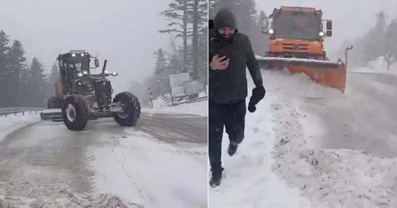 Uludağ’da bayramda kar sürprizi: Yollar beyaza büründü, ekipler seferber oldu