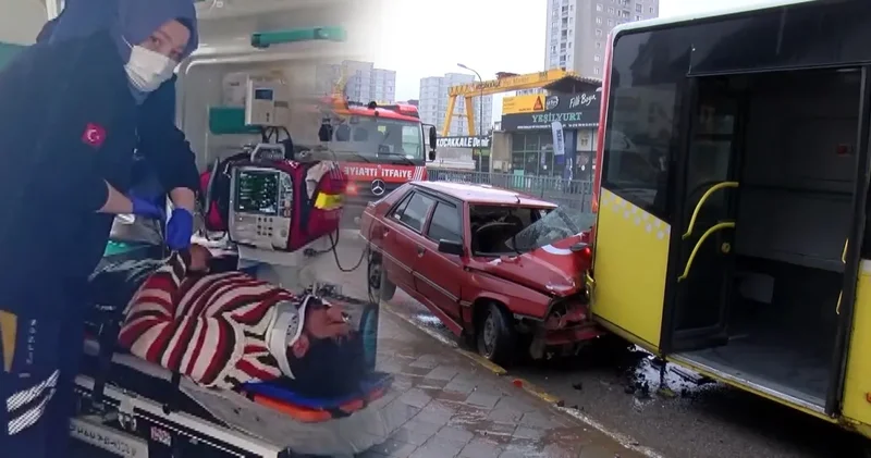 Ümraniye de feci kaza: İETT otobüsüne arkadan çarpan otomobil hurdaya döndü