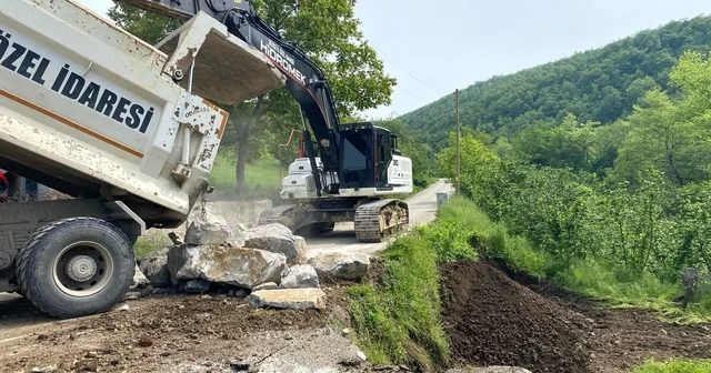 Düzce de aşırı yağışlar heyelana neden oldu Çamlısu köyünde heyelan bölgesinde stabilizasyon çalışması Düzce Haberleri