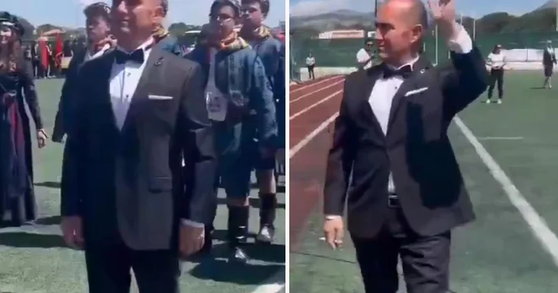Atatürk e benzeyen kişiye resmi törende halkı selamlattılar