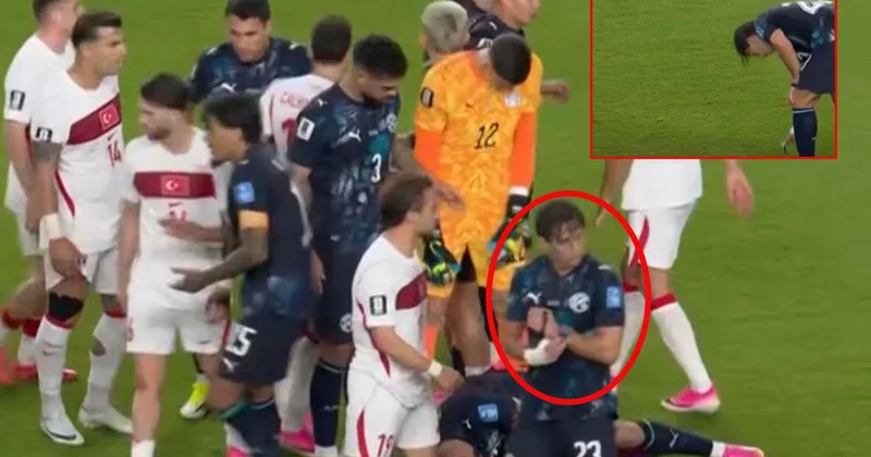 Türkiye ye gol atan Paraguaylı futbolcu hakemin kolundaki saati çalmış