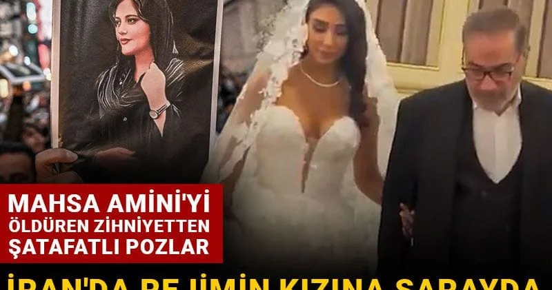 Mahsa Amini yi öldüren zihniyetten şatafatlı pozlar! İran da rejimin kızına sarayda dekolteli gelinlikli düğün