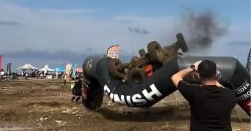 Off road yarışında, finish çizgisini takla atarak geçti