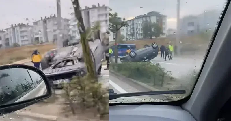 Takla atan otomobilin sürücüsü yaralandı