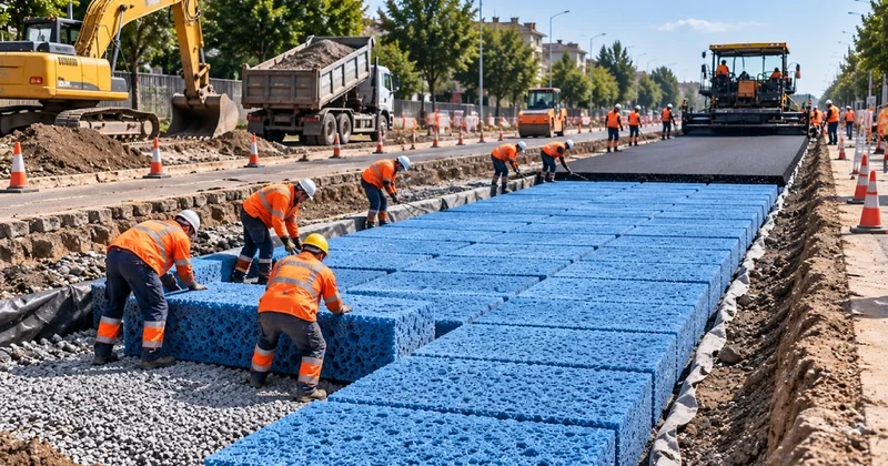 Sel baskınlarını önlemek için yolların altına dev süngerler yerleştirdiler Sözcü Gazetesi