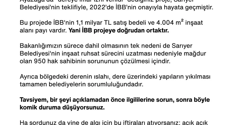 Bakan Kurum, Özel in Ayazağa iddialarını yalanladı, İBB nin 1,1 milyar TL payını savundu