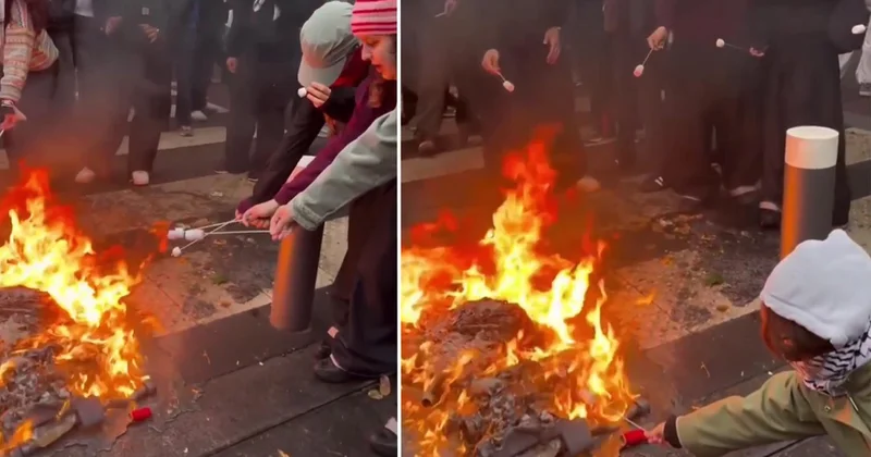 Fransa’da protestolar ülkeyi yangın yerine çevirdi! Yaktıkları sokaklarda marşmelov kızarttılar