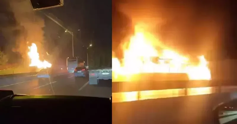 Eyüpsultan da İETT otobüsü alev alev yandı