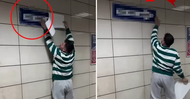 Metroya astığı tabela akılalmaz! Eşi görmese daha iyi
