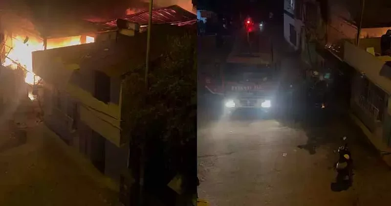 İki katlı prefabrik ev, yangında küle döndü