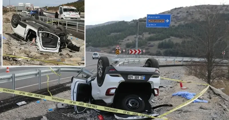 Denizli de devrilen otomobilin sürücüsü öldü Denizli Haberleri