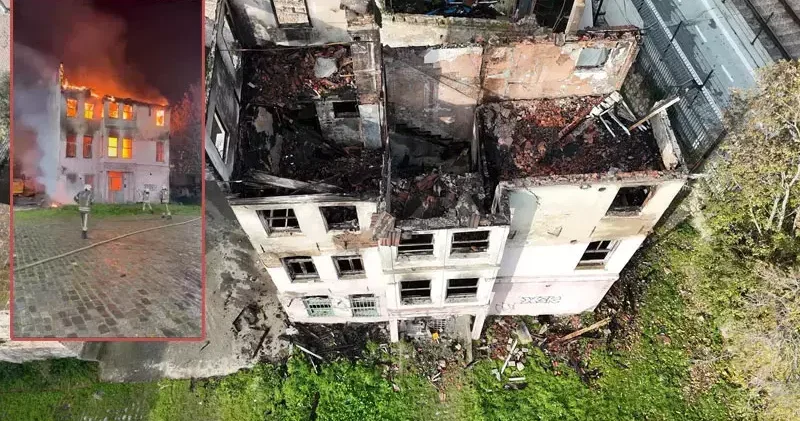 Fatih te 2 katlı tarihi bina alev alev yandı