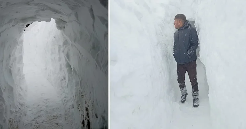 Kar 2 metreyi bulunca ahıra gitmek için tünel kazdı