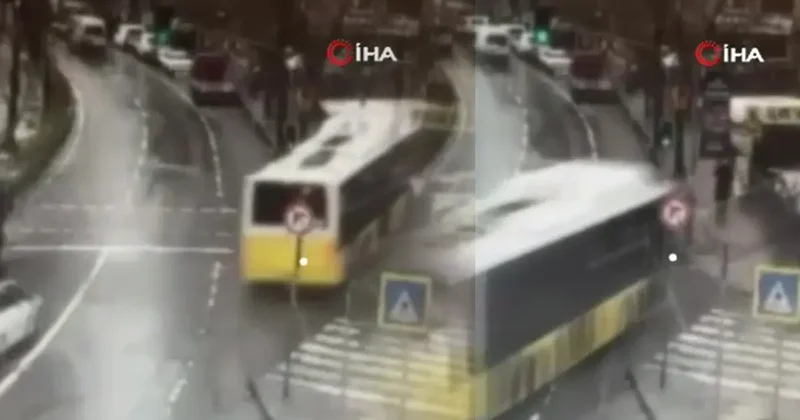 İETT otobüsü durağa dalmıştı! Faciadan kıl payı kurtulmuş: O anlar kamerada